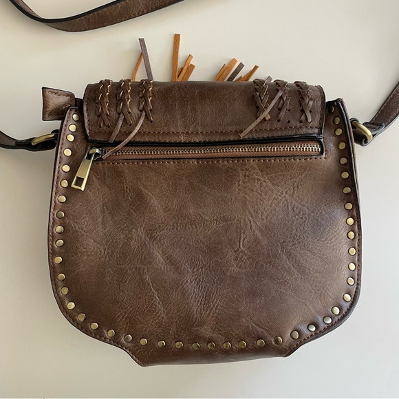 Antik Kraft Boho Fringe Tassel Crossbody Bag Purse Vegan Faux Leather Brown - Picture 9 of 11